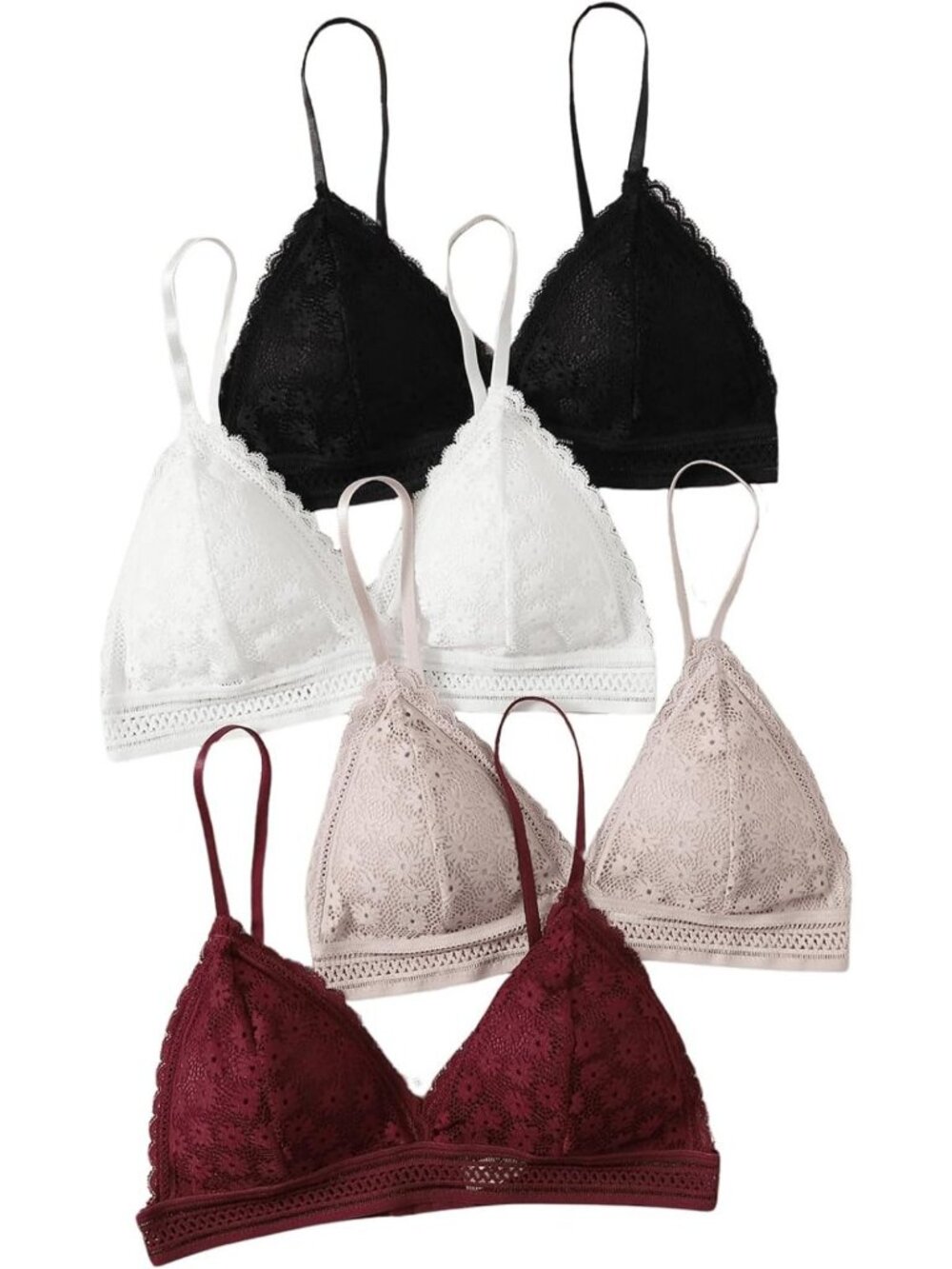 Floral Lace Wireless Bralette Bra Set - Adjustable Straps, 4 Pack, Comfortable